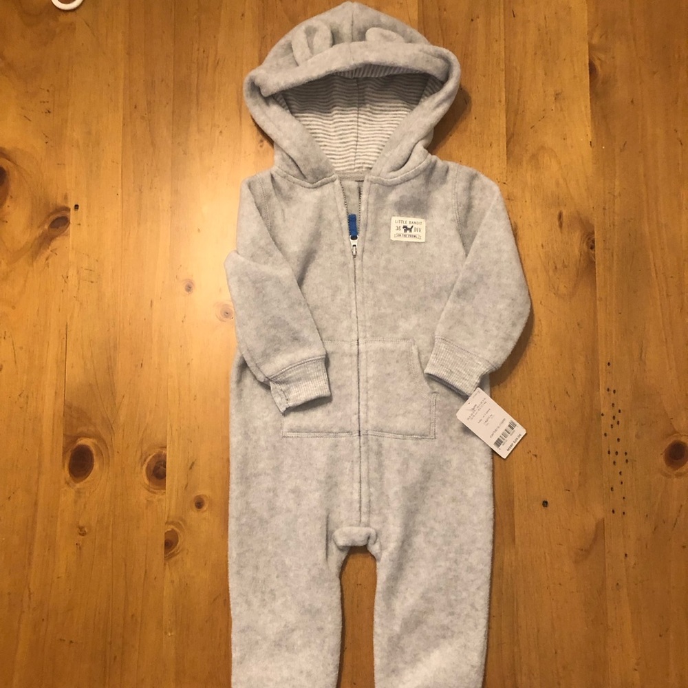 Carters NWT grey fleece zip up one piece